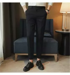 Calça casual slim-fit masculina, fato formal, monocromático, cintura ajustável, festa social, moda empresarial, novo, outono, 2022, 38-28 - loja online