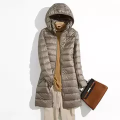 Imagem do Casaco Puffer Longo Embalável Ultra Leve para Mulheres, Casaco Fino Coreano com Capuz, Feminino, Plus Size, 5XL, 6XL, 7XL, Outono, Inverno