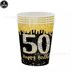 Imagem do Artigos para Festa de Aniversário para Homens e Mulheres, Preto e Dourado, 50 Anos, Pratos De Papel, Copos, Guardanapo, Toalha De Mesa, Louça Decoração