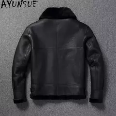 AYUNSUE-Jaqueta bomber de couro genuíno masculina, casacos pretos, roupas grandes, pele de carneiro natural, inverno - loja online