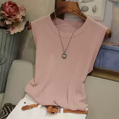 Zjaiss-colete de malha com colar redondo para as mulheres, camisa sem mangas, casual, fino, nova moda, verão, 2019 - loja online