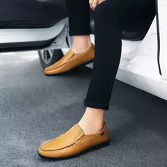 Couro de vaca natural masculino mocassins de couro genuíno italiano, sapatos de vestido masculino, calçado formal, casual, marca, venda - loja online