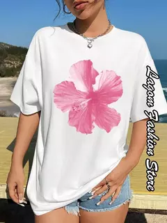 Camiseta de algodão estampa cereja feminina, tops com gola O, camiseta gráfica floral, manga curta, roupa feminina, streetwear casual, moda verão