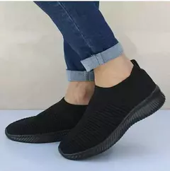 2024 novos sapatos casuais moda tênis para mulheres andando cor sólida tênis feminino deslizamento em meia senhoras sapatos planos mulher - loja online