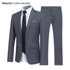 Imagem do Blazer monocromático masculino e calças conjunto de terno, colarinho de corte, lapela bolsos, botões, noivo, elegante, 2 pcs set