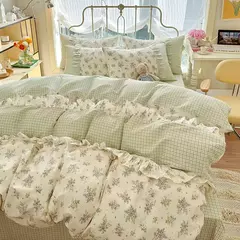 Coreano Lace Bedding Set, 100% Algodão Duvet Cover Set, Soft Capa Confortável sem Núcleo, 1 * Capa de Edredão + 2 Fronha, 3PCs na internet