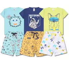 Kit Sortido 4 Peças Pijama Infantil Menino Manga Curta Atacado 1 Ao 10 - 2 Conjuntos Pijamas Infantil para Meninos na internet