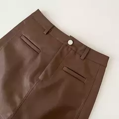 Imagem do Saia Bodycon de couro PU feminina, botões vintage, bolso com zíper, versátil, cintura alta, fina, curta, sólida, linha A, verão, novo