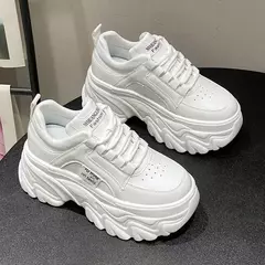 Rimocy-PU Leather Chunky Sneakers para mulheres, tênis de plataforma feminina, fundo grosso, branco, preto, sapatos para pais, moda, primavera, outono - Wolf Magazine