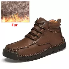 Jahseh novo couro botas de inverno com pele botas de tornozelo homens lazer mant