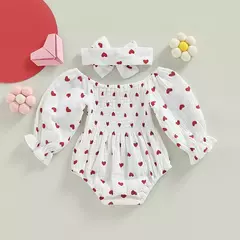 Macacões de pescoço de barco de manga comprida para bebês, bodysuits infantis primavera outono com bandana, macacão do dia dos namorados, 0-18m na internet