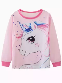 Unicórnio cartoon pijama para meninas, manga longa, duas peças set - loja online