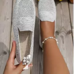 Cor sólida dedo do pé quadrado malha mocassins rasos mulheres apartamentos sapatos de fundo macio malha ballet apartamentos sapatos casuais deslizamento em sapatos de barco - loja online