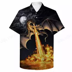 Camisa havaiana com estampa 3D masculina papagaio, blusa de praia casual manga curta, camisa lapela vocacional, moda menino - Wolf Magazine