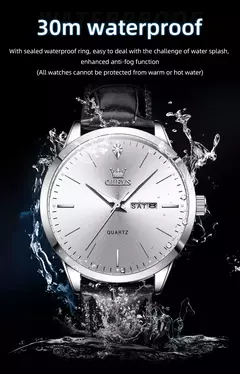 Imagem do OLEVS-Relógio Quartz Masculino, Relógio de Pulso em Couro, Big Dial, Calendário Duplo, Impermeável, Luminoso, Top Brand, Moda, 2935, 43mm