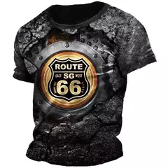 Camiseta clássica de manga curta solta masculina, American Route 66, blusa esportiva casual, roupa de secagem rápida, moda gola-O, retrô, verão - loja online