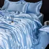 Mulberry Silk Bedding Set, capa de edredão, lençol, fronha, lençol de cetim luxo, cor sólida, rei, rainha, completo, Twin Size