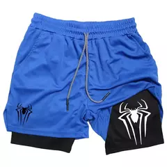 Calções desportivos com estampa aranha masculina, casual, ginásio, compressã - Wolf Magazine