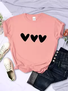 Preto Coração Impressão Camisetas Femininas, Rua Manga Curta, All-Math Soft Tee, Roupas Casuais, Respirável Mulheres Tops, Personalidade - comprar online