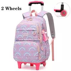 Rolling School Bags for Girls, Mochila impermeável para crianças com rodas, Trolley Luggage Back Pack, Ensino médio