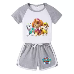 Boys Paw Patrol T-shirt manga curta Top e Shorts Set, bebê meninos roupas, roupas dos desenhos animados, terno verão, novo conjunto infantil, 2022, 2pcs - loja online