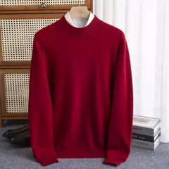 Pulôver de malha de lã de gola meia alta masculino, suéter quente de cor sólida, blusa casual de negócios 100% lã, outono inverno - comprar online