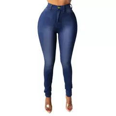 Calça Jeans lavada de cintura alta feminina com zíper, bolsos de botão Fly, lápis jeans monocromático, streetwear na internet