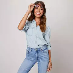 Camisas jeans soltas femininas, blusas monocromáticas, tops casuais, moda vintage, jovem feminina, verão, 2024 - comprar online