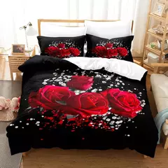 Rosas vermelhas conjunto capa de edredão rainha tamanho rei completa 3d conjuntos cama flor fronha colcha roupa única cama dupla 220x240 200x200