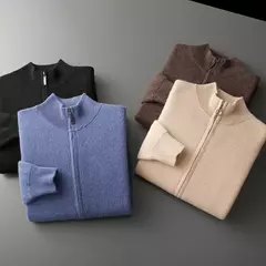 Cardigã de cashmere com gola alta masculino 100% pura, suéter espesso, blusa casual de malha, tamanho grande, quente, outono, inverno, novo - Wolf Magazine