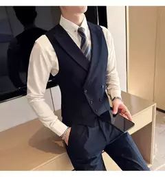 Blazers colete de peito duplo masculino, terno casual slim fit masculino, colete de ajuste de alta qualidade, roupas de marca primavera, 2023 €