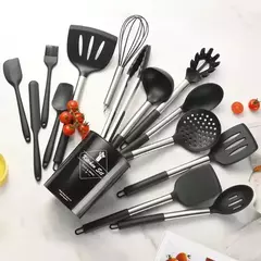 Conjunto de utensílios de cozinha com cabo de madeira, cozinhar ferramentas, utensílios de cozinha, pá, colher, prático, comestível, madeira, 12pcs