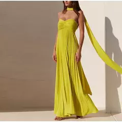 Vestido longo plissado sem alças feminino, Elegante, Sem alças, Fita, Plissado, Sexy, Sem mangas, Sem encosto, Lady, Festa à noite, Novo, Verão, 2022 - comprar online