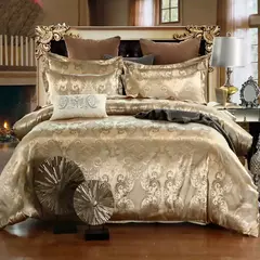 Luxo Jacquard cama conjunto, capa de edredão, flor dourada, king size, 2 fronha, única fronha, alta qualidade, 2 pcs, 3pcs - comprar online