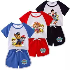 Boys Paw Patrol T-shirt manga curta Top e Shorts Set, bebê meninos roupas, roupas dos desenhos animados, terno verão, novo conjunto infantil, 2022, 2pcs - Wolf Magazine