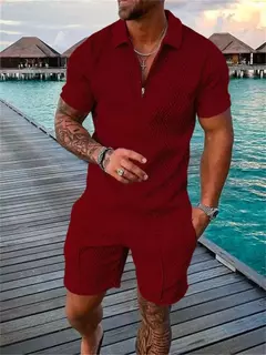 Conjunto de camisa polo e shorts monocromático impresso em 3D masculino, agasalho com zíper, camiseta extragrande, ternos, roupas, moda verão, 2 peças