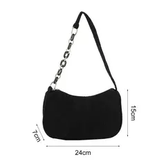 Imagem do Bolsas de veludo vintage feminino, bolsa axilas, bolsas de ombro com zíper, bolsas pequenas, embreagem casual macia, moda feminina, outono, inverno