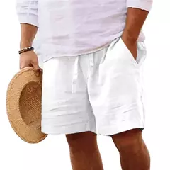 Novo algodão dos homens cor sólida curto leve calças de ginásio linho praia shorts masculino jogging esporte grande curto homme - comprar online