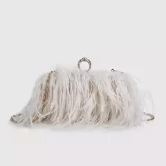 Ostrich Feather Clutch Bag para senhoras, Faux Fur Wallet, anéis de diamante Knuckle, jantar, bolsa de casamento, chique de luxo, moda na internet