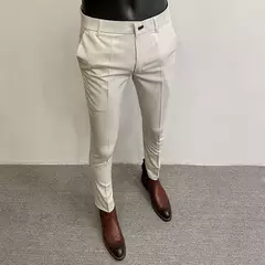 Homens terno calças calças formais pantalone hombre estiramento fino cor sólida vestido casual calças de comprimento total moda novas roupas masculinas - comprar online