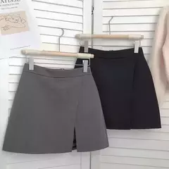 Lucyever-Mini-saia feminina linha A, estilo coreano, cintura alta, dividida, simples, casual, shorts de escritório, saias femininas, preta, cinza - Wolf Magazine