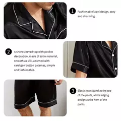 Imagem do Conjunto de pijamas de manga curta masculino, camisa e shorts de botão, loungewear, roupa de dormir, verão