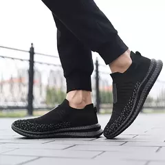 Sapatilhas casuais respiráveis masculinas, sapatos de malha confortáveis, tênis ao ar livre, tênis de caminhada, meias de corrida - comprar online