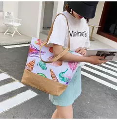 Bolsa de lona dobrável para mulheres, impressão de flores, grafite, bolsa de ombro, casual, tamanho grande, moda feminina