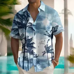 Imagem do Camisa de praia masculina com impressão 3D, manga curta, extragrande, botão, solta, casual, havaiana, rua, diário, moda verão