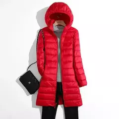 Imagem do Casaco Puffer Longo Embalável Ultra Leve para Mulheres, Casaco Fino Coreano com Capuz, Feminino, Plus Size, 5XL, 6XL, 7XL, Outono, Inverno