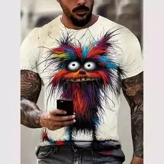 Imagem do Camiseta 3D estampada animal masculina, estampa de gato e cachorro, manga curta, tops grandes, roupas de verão, nova moda