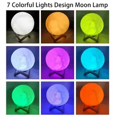 Bateria Powered LED Moon Lamp Com Suporte, Starry Night Light, Decoração do quarto, Kids Gift, 8cm