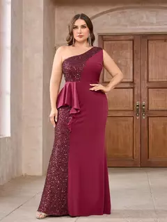 Elegante um ombro vestido sem mangas, lantejoulas, verde, até o chão, festa de casamento, coquetel, noite, vestido de baile, plus size