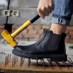 Imagem do Sapatos impermeáveis de segurança para homens, Steel Head, Botas de couro, Calçado Masculino, Construção Indestrutível, Castanho